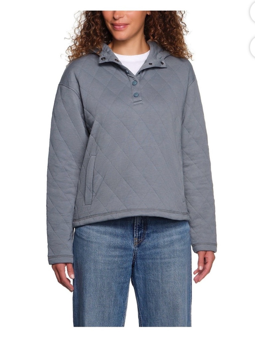 Lands' End Quilted Snap Pullover in Gray-Blue